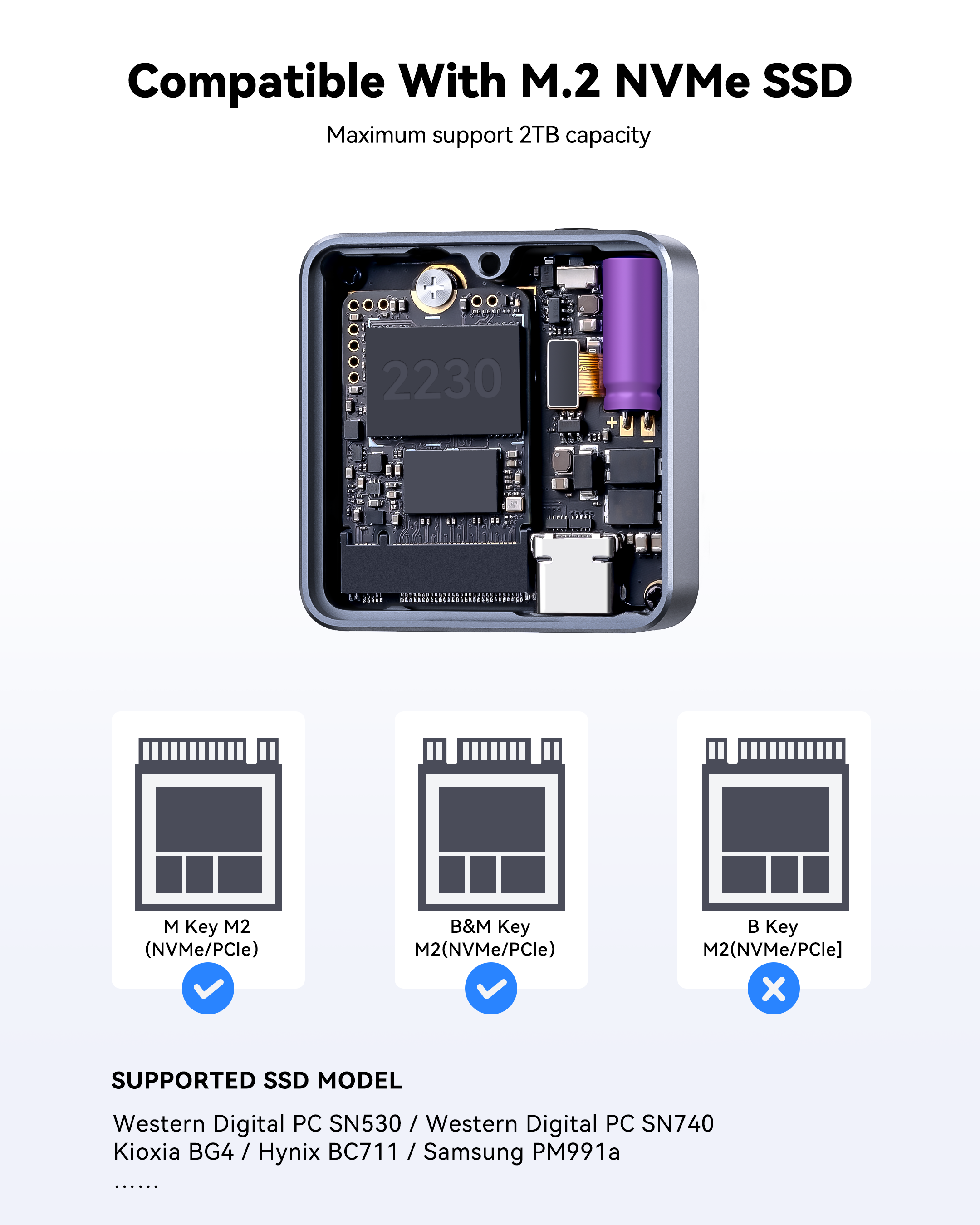 Dockcase Pocket Smart 2230 M.2 NVMe SSD Enclosure - Grey