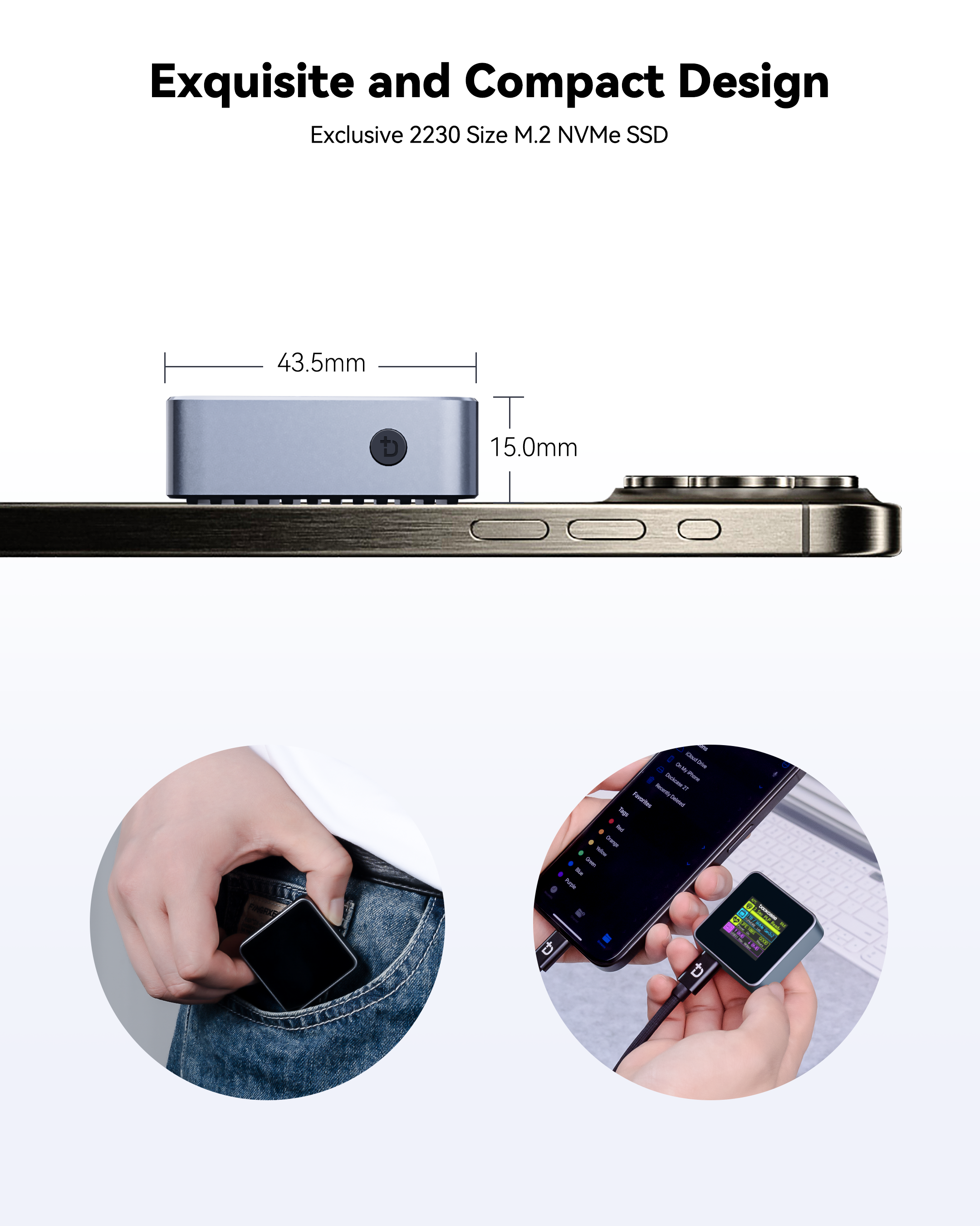 Dockcase Pocket Smart 2230 M.2 NVMe SSD Enclosure - Grey