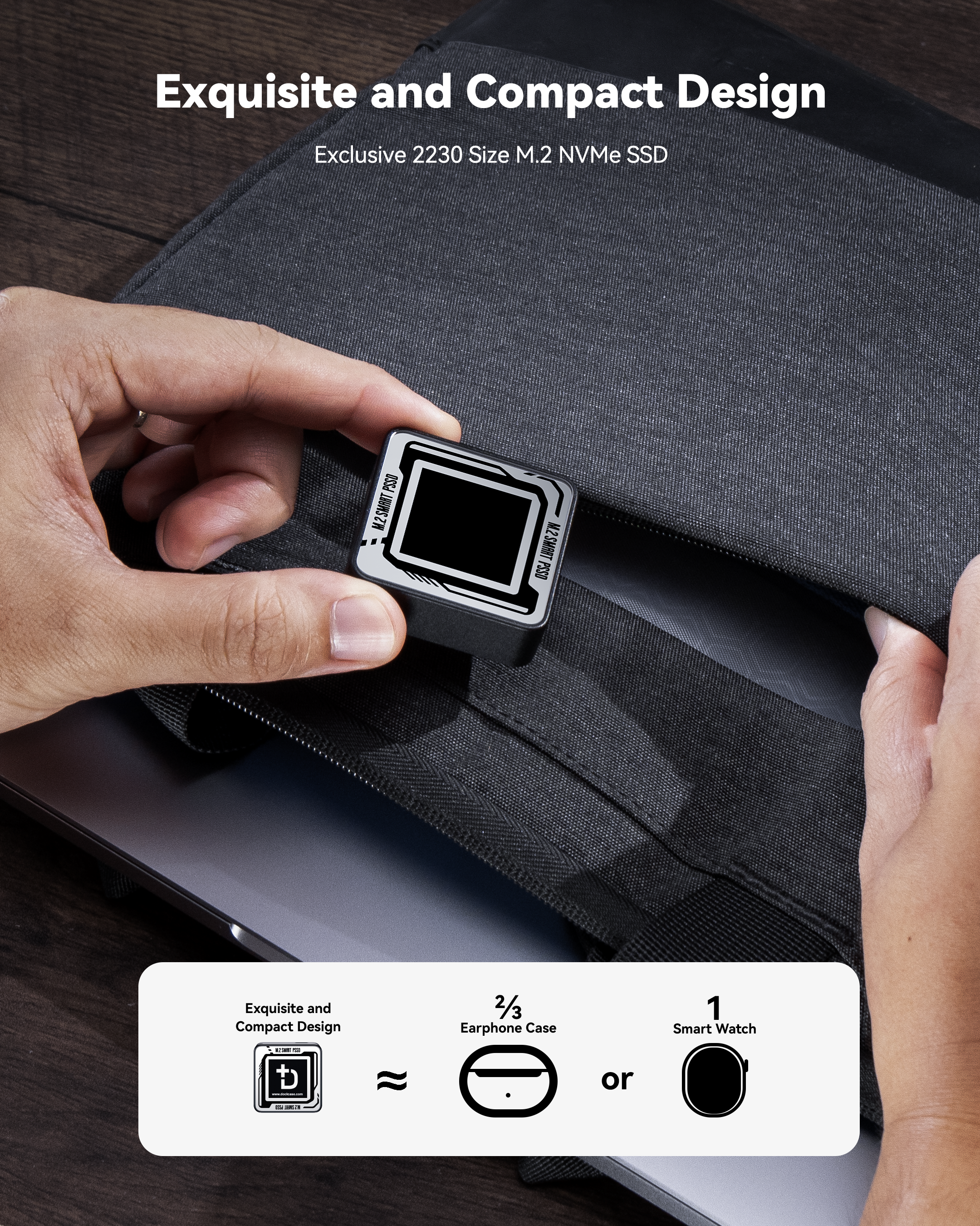 Dockcase Pocket Smart 2230 M.2 NVMe SSD Enclosure - Matte Black